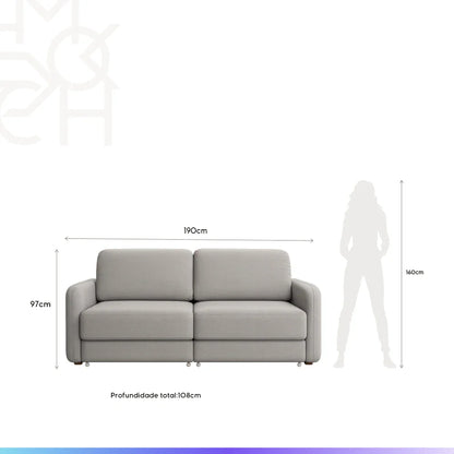 Sofá Cama Retrátil e Reclinável 3 Lugares Hudson 190 cm