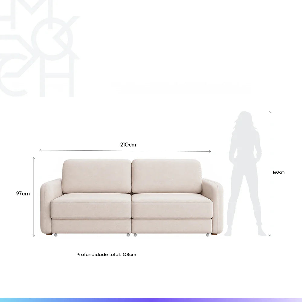 Sofá Cama Retrátil e Reclinável 3 Lugares Hudson 210 cm