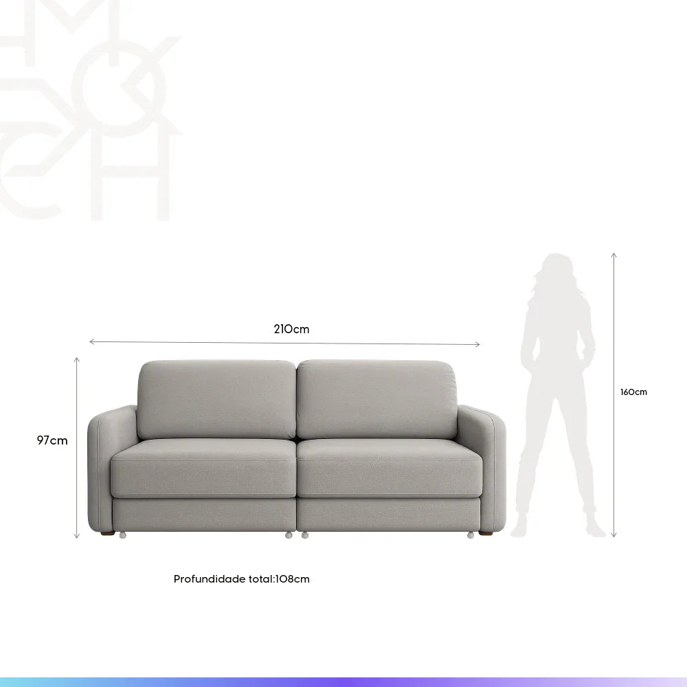Sofá Cama Retrátil e Reclinável 3 Lugares Hudson 210 cm