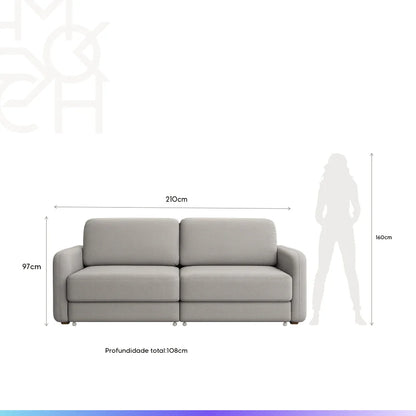 Sofá Cama Retrátil e Reclinável 3 Lugares Hudson 210 cm