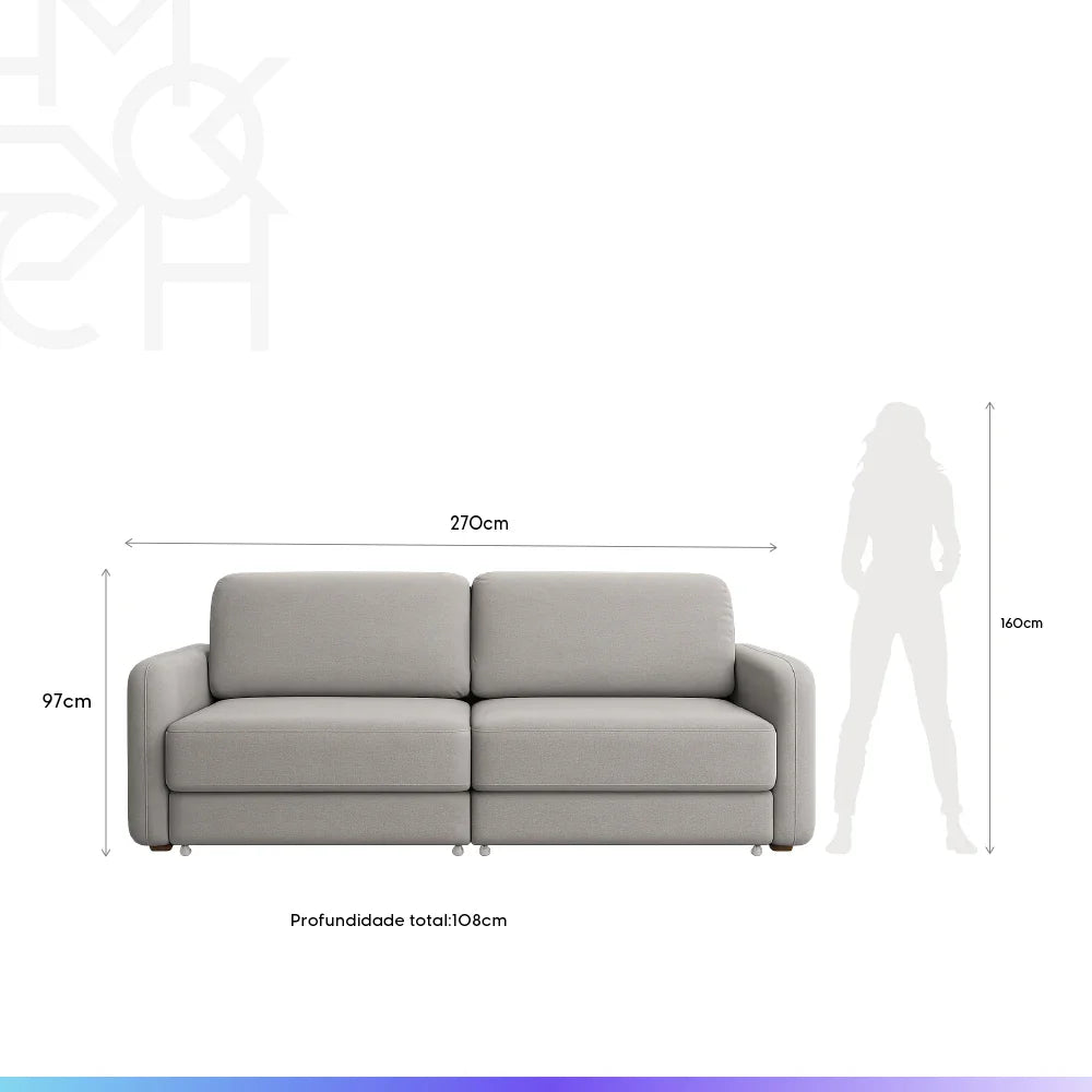 Sofá Cama Retrátil e Reclinável 4 Lugares Hudson 270 cm