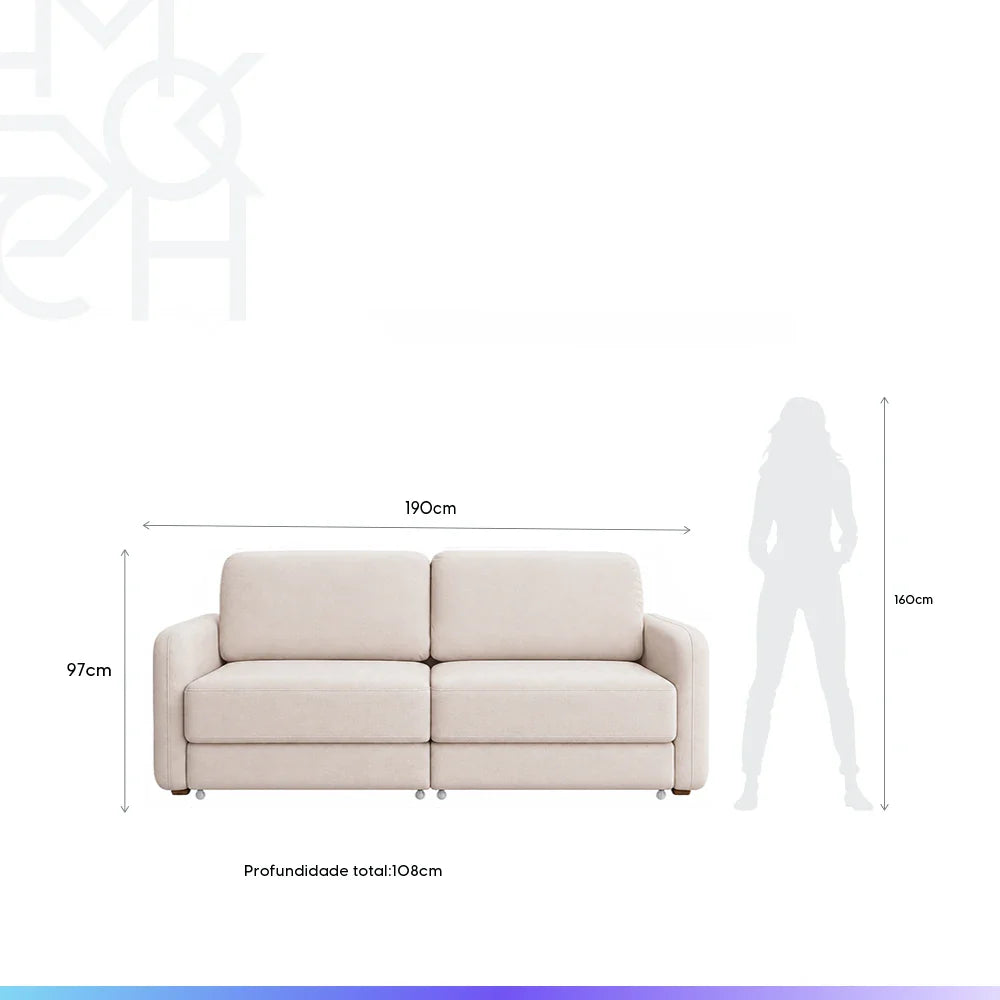 Sofá Cama Retrátil e Reclinável 3 Lugares Hudson 190 cm