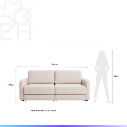 Sofá Cama Retrátil e Reclinável 3 Lugares Hudson 190 cm