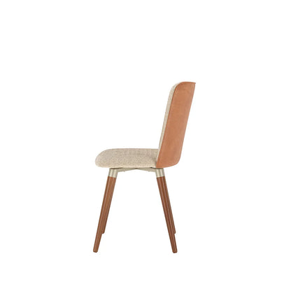 Conjunto de 2 Cadeiras Giratória de Madeira Maciça Estofada Dakota - Natural c/ Bouclé Fendi e PU Caramelo - Champanhe