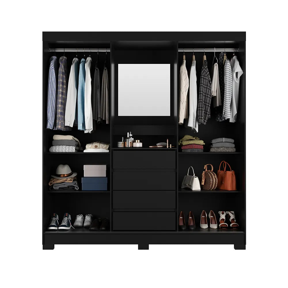 Guarda-Roupa Casal com Espelho 2 Portas de Correr 4 Gavetas Finley 184 cm