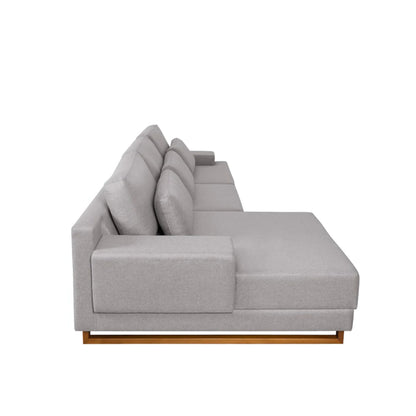 Sofá 6 Lugares com Chaise Lado Esquerdo Mônaco 300 cm - Linho Texturizado Cinza c/ Natural