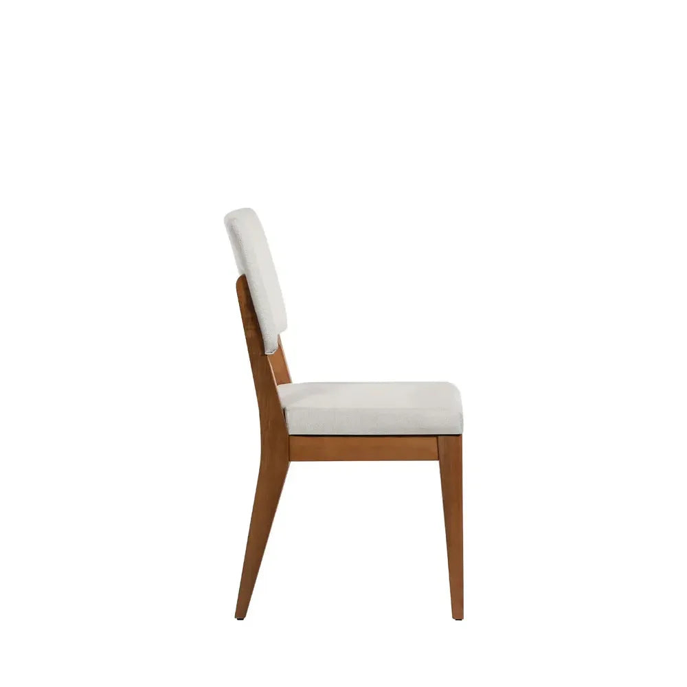 Conjunto de 2 Cadeiras de Madeira Maciça Estofada Ella - Natural c/ Linho Off White