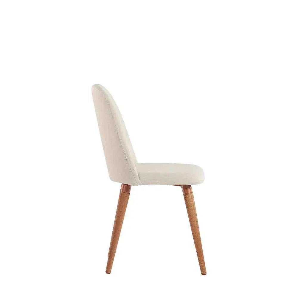 Conjunto de 2 Cadeiras de Madeira Maciça Estofada New Drop - Natural c/ Linho Off White - Cobre