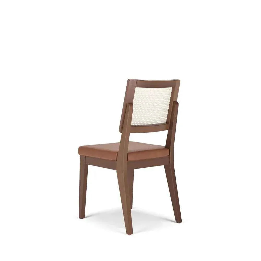 Conjunto de 2 Cadeiras de Madeira Maciça Estofada Saga - Natural c/ PU Caramelo - Palhinha