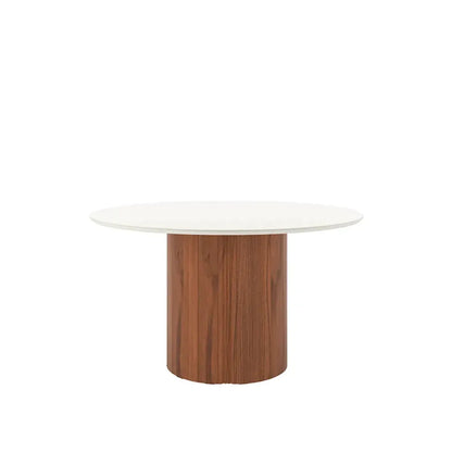 Conjunto de Jantar Mesa Redonda com Vidro 6 Cadeiras Kalina - Canella c/ Off White