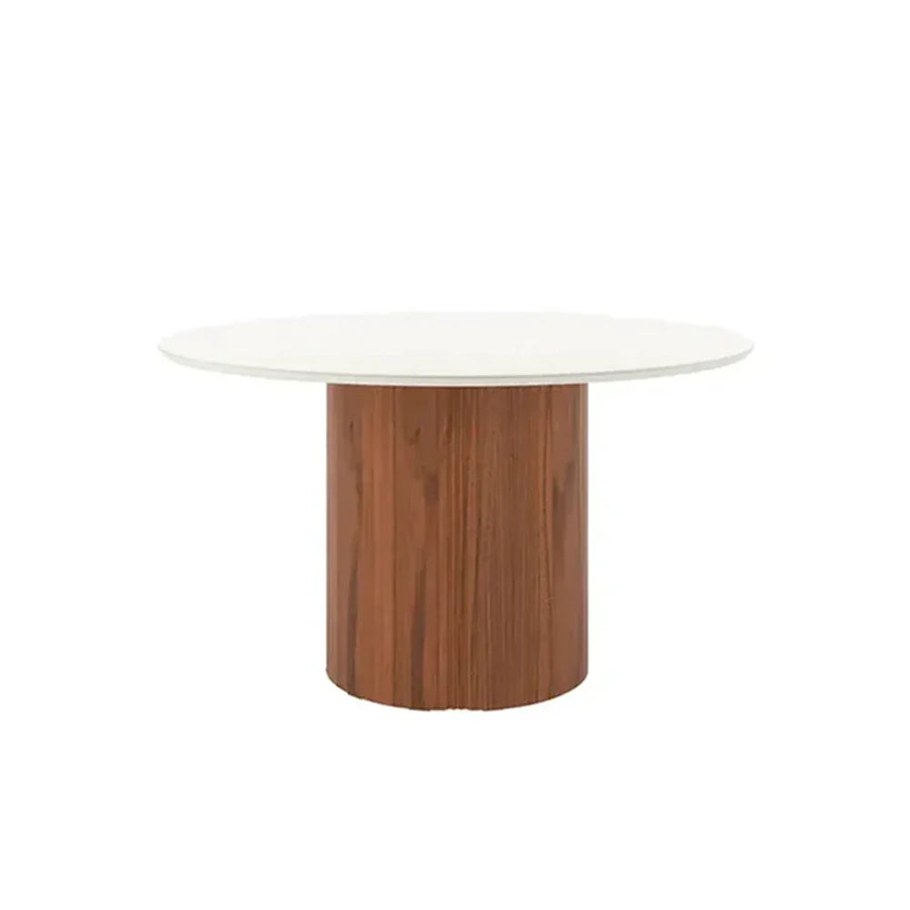 Conjunto de Jantar Mesa Redonda com Vidro Kalina 6 Cadeiras Saga - Canella c/ Cru