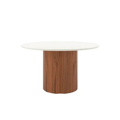 Conjunto de Jantar Mesa Redonda com Vidro Kalina 6 Cadeiras Saga - Canella c/ Cru