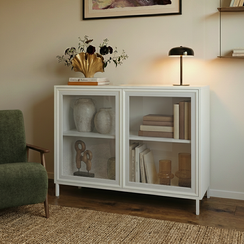 Buffet 2 Portas com Vidro Vitria 91 cm - Branco