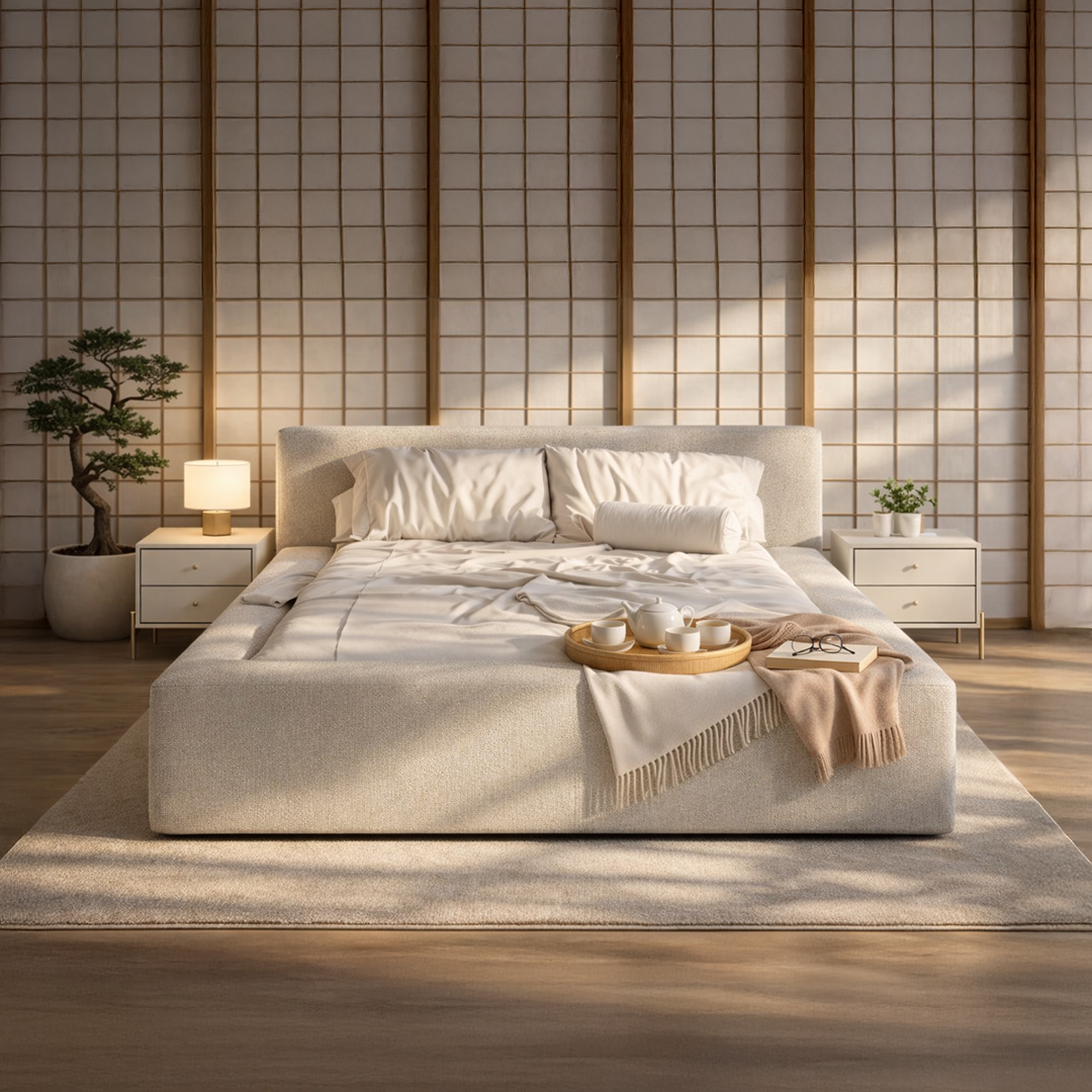 Cama Estofada de Casal com Cabeceira Nora
