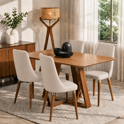 Conjunto De Jantar Mesa Retangular Avena 4 Cadeiras Lara Canella C/ Pu Off White