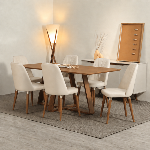 Conjunto de Jantar Mesa Retangular Avena 6 Cadeiras Lara