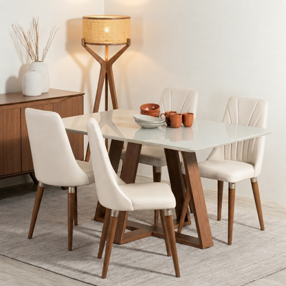 Conjunto de Jantar Mesa Retangular com Vidro Avena 4 Cadeiras Lara