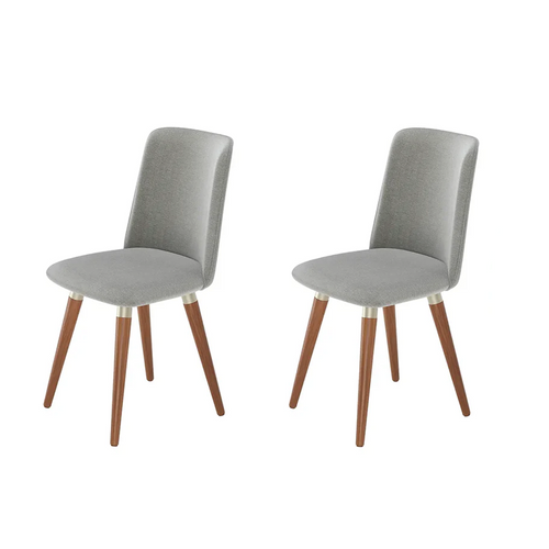 Conjunto de 2 Cadeiras de Madeira Maciça Estofada Dakota - Natural c/ Linho Cinza - Champanhe
