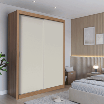 Guarda-Roupa Casal 2 Portas de Correr 4 Gavetas Montclair 186 cm - Canella c/ Off White Fosco