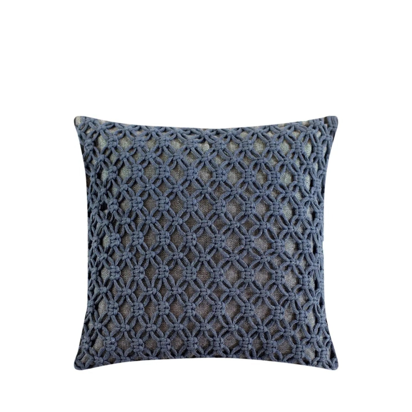 Almofada Caiada Azul Macramê  45 x 45 cm