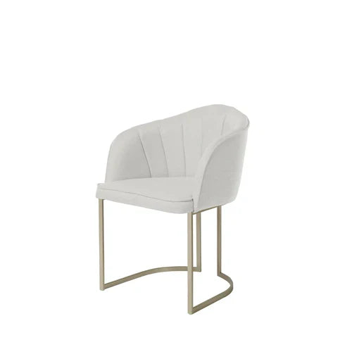 Conjunto de Jantar Mesa Redonda com Vidro Cloe 4 Cadeiras Beverly Champanhe c/ Linho Mescla Cru