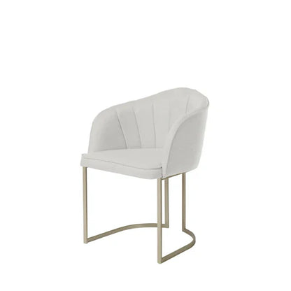 Conjunto de Jantar Mesa Redonda com Vidro Cloe 4 Cadeiras Beverly Champanhe c/ Linho Mescla Cru