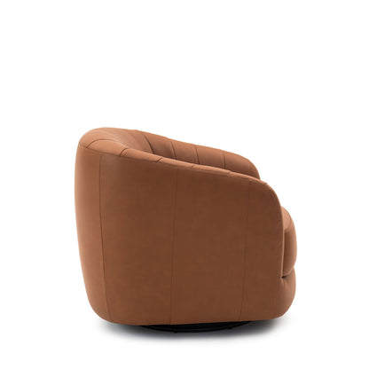 Poltrona Estofada Giratória Naga - Couro Natural Caramelo