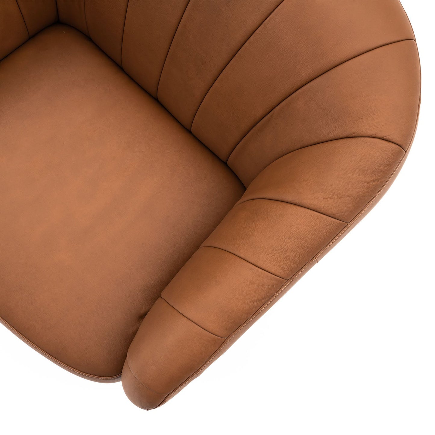 Poltrona Estofada Giratória Naga - Couro Natural Caramelo