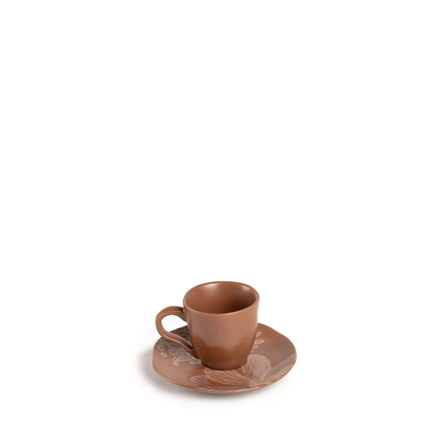 Jogo de 6 Xícaras de Café com Pires Orgânico Florear - Terracota