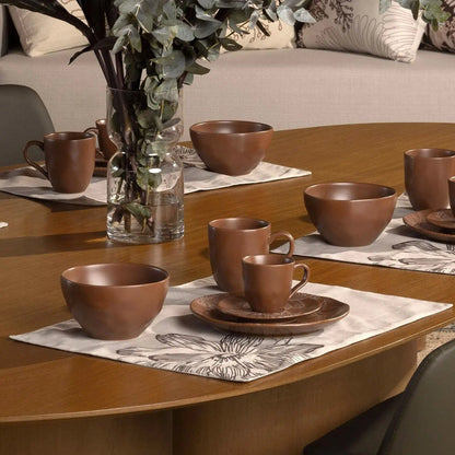 Jogo de 6 Xícaras de Café com Pires Orgânico Florear - Terracota