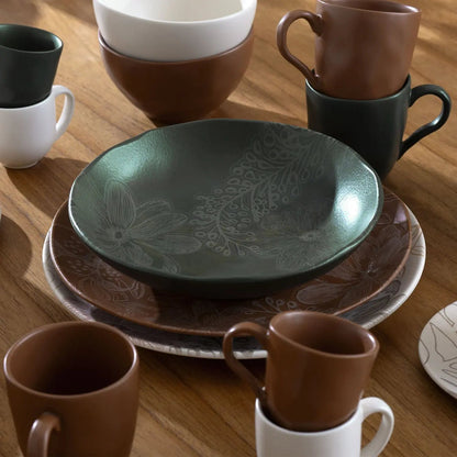 Jogo de 6 Xícaras de Café com Pires Orgânico Florear - Terracota