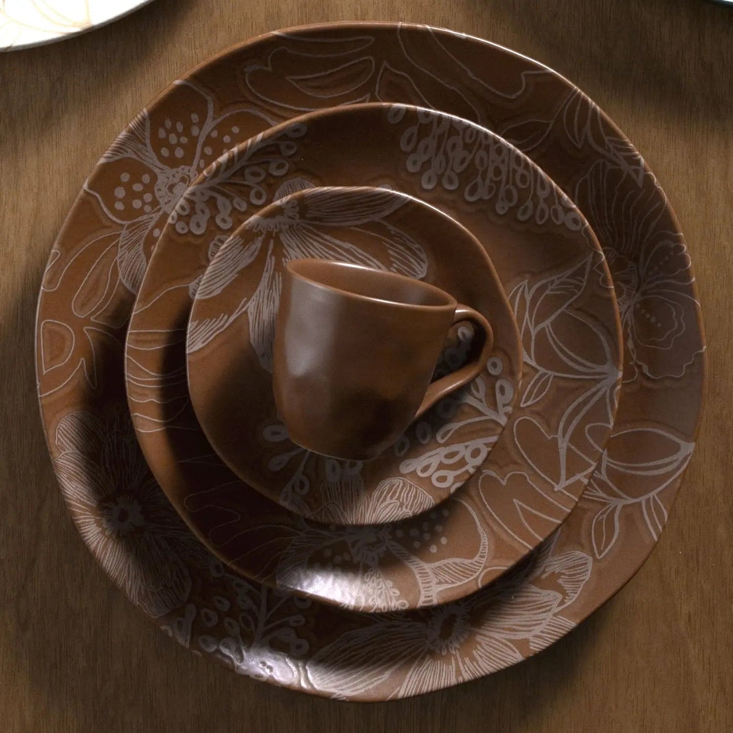 Jogo de 6 Xícaras de Café com Pires Orgânico Florear - Terracota