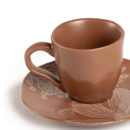 Jogo de 6 Xícaras de Café com Pires Orgânico Florear - Terracota