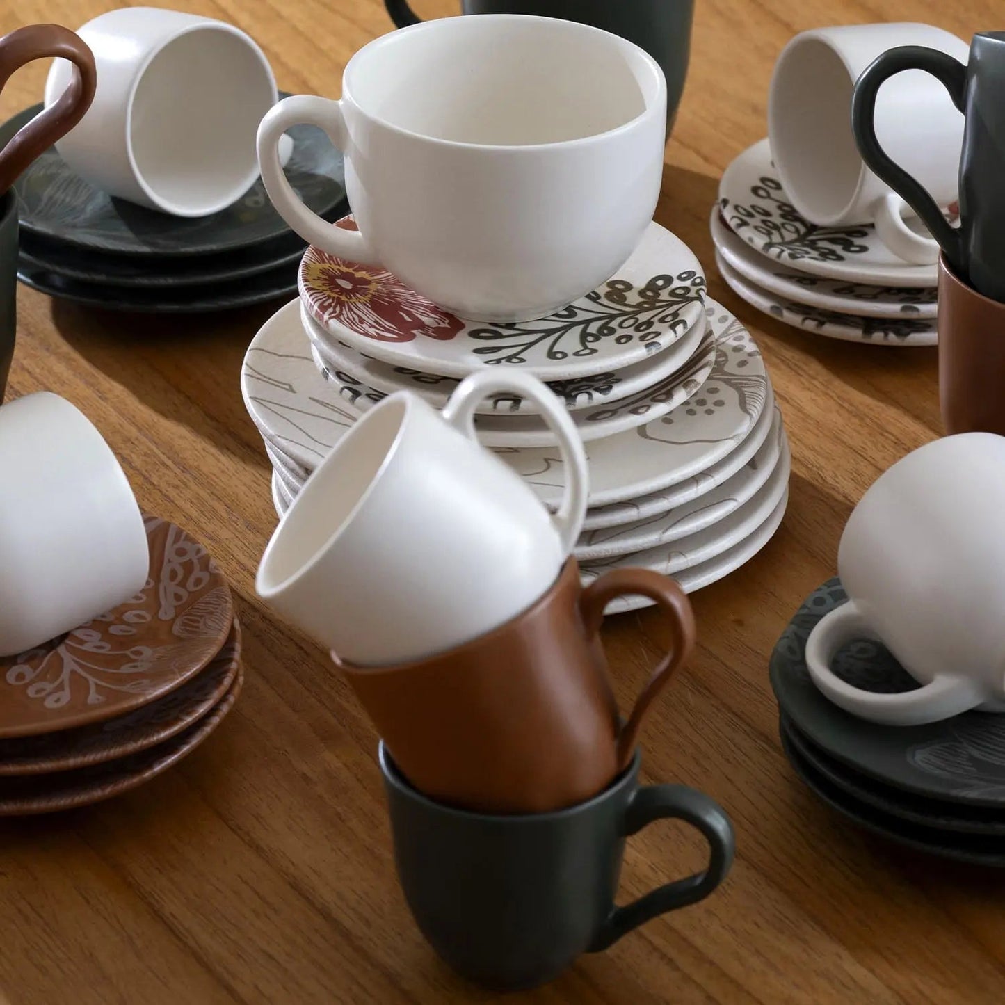 Jogo de 6 Xícaras de Café com Pires Orgânico Florear - Terracota