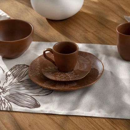 Jogo de 6 Xícaras de Café com Pires Orgânico Florear - Terracota