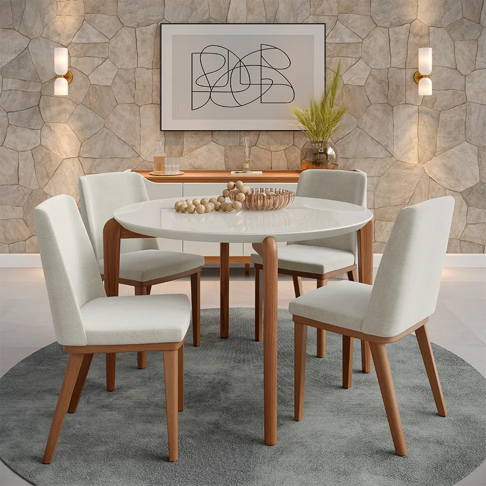 Conjunto de Jantar Mesa Redonda com Vidro Donatella 4 Cadeiras Kalina
