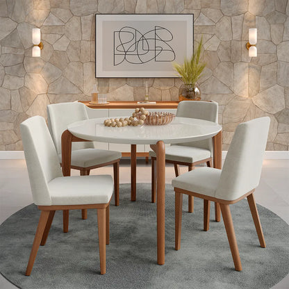 Conjunto de Jantar Mesa Redonda com Vidro Donatella 4 Cadeiras Kalina