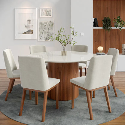 Conjunto de Jantar Mesa Redonda com Vidro 6 Cadeiras Kalina