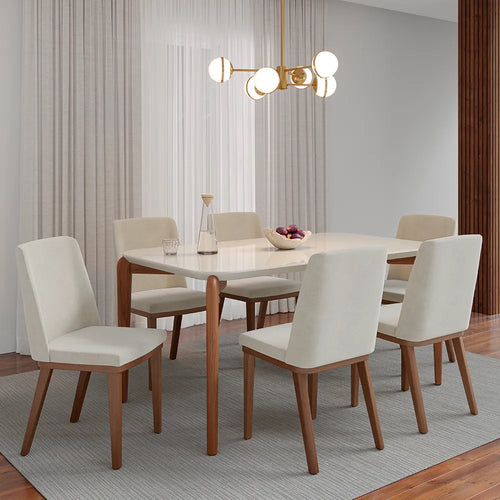 Conjunto de Jantar Mesa Retangular com Vidro Donatella 6 Cadeiras Kalina