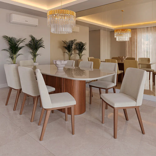 Conjunto de Jantar Mesa Retangular com Vidro 8 Cadeiras Kalina