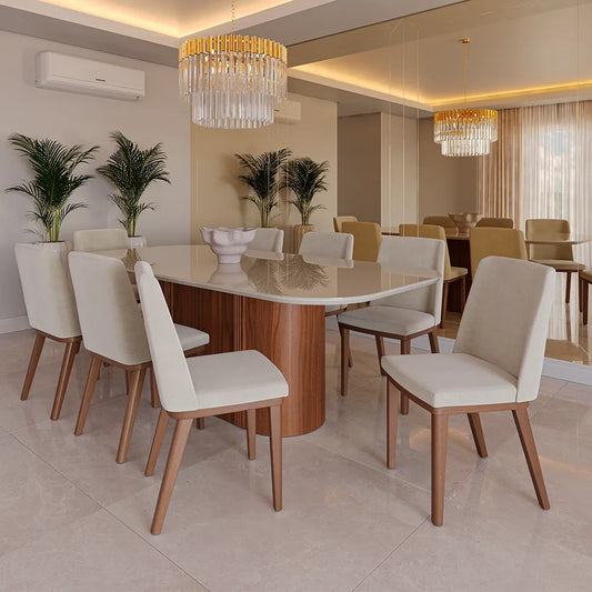 Conjunto de Jantar Mesa Retangular com Vidro 8 Cadeiras Kalina