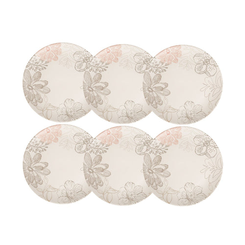 Jogo de 6 Pratos Rasos Florear - Off White