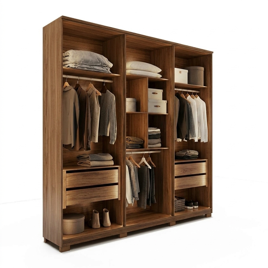 Guarda-Roupa Casal com 6 Portas Vidro Reflecta e LED 4 Gavetas Lucent 231 cm – Canella