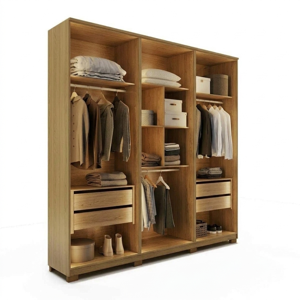 Guarda-Roupa Casal com 6 Portas Vidro Reflecta e LED 4 Gavetas Lucent 231 cm – Carvalho