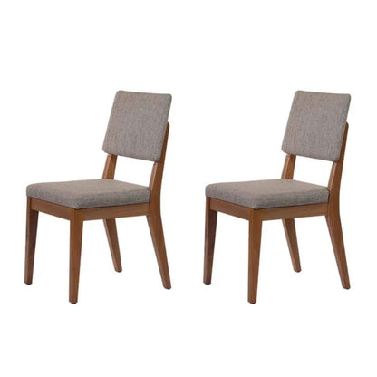 Conjunto de 2 Cadeiras de Madeira Maciça Estofada Ella - Natural c/ Linho Mescla Cinza