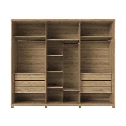 Guarda-Roupa Casal com 6 Portas Vidro Reflecta e LED 6 Gavetas Speculum 274 cm – Carvalho