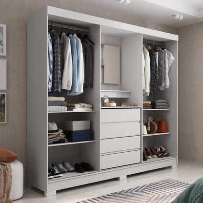 Guarda-Roupa Casal com Espelho 2 Portas de Correr 4 Gavetas Finley 184 cm