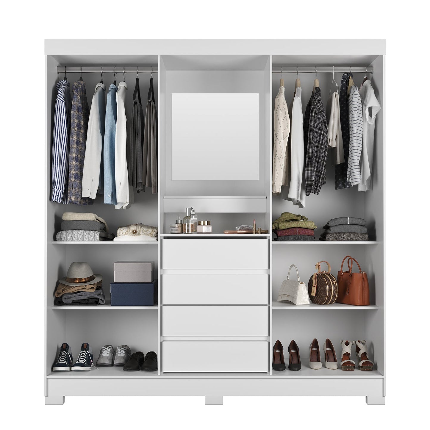 Guarda-Roupa Casal com Espelho 2 Portas de Correr 4 Gavetas Finley 184 cm