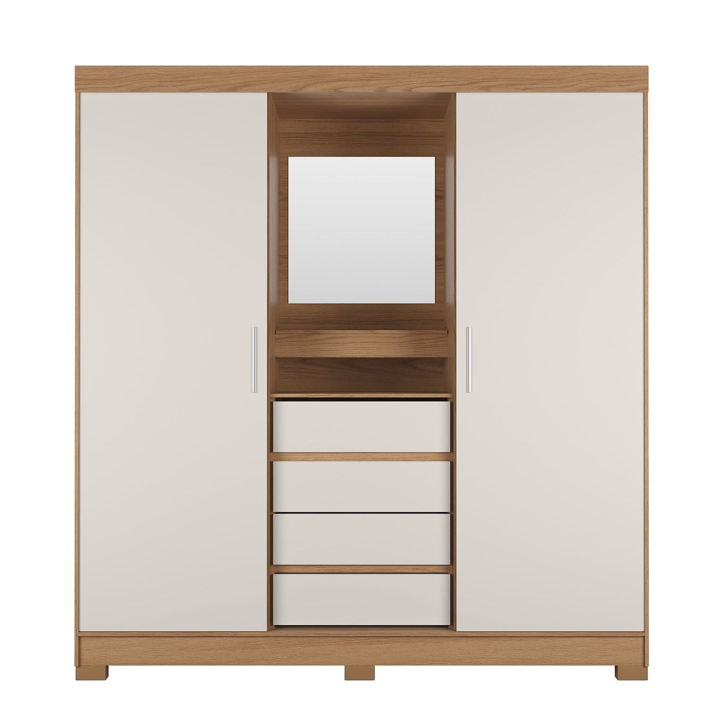 Guarda-Roupa Casal com Espelho 2 Portas de Correr 4 Gavetas Finley 184 cm - Carvalho c/ Off White