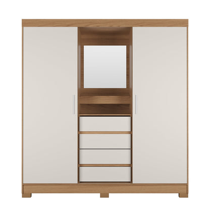 Guarda-Roupa Casal com Espelho 2 Portas de Correr 4 Gavetas Finley 184 cm - Carvalho c/ Off White